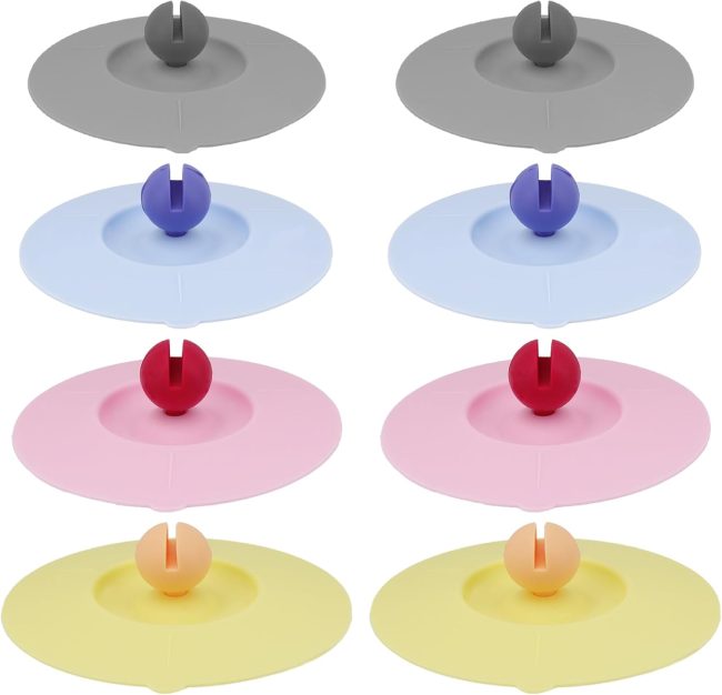 8Pcs Silicone  Lids Drink Covers, Airtight Seal  Covers with Spoon Holder, Silicone Lids for Mug, Hot Coffee & Tea  Lids, Wine Glass Covers, 4 Colors