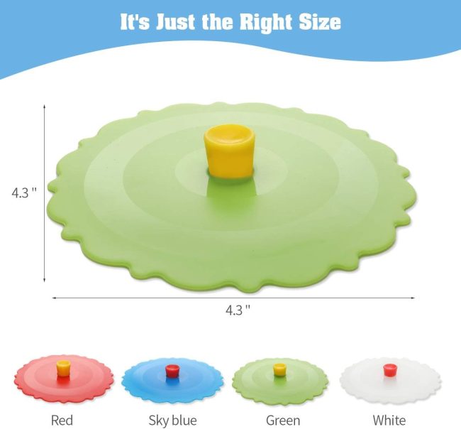 Silicone  Covers (Set of 4) ， Multicolored Silicone Lids for Mugs, s, Tea Pots,Flexible Mug Covers，Hot  Lids for Coffee & Tea