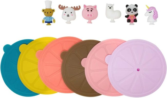 Silicone  Lids, Anti-Dust Airtight Mug Covers for Hot and Cold Beverages (Set of 6), Charming Animals - Image 2