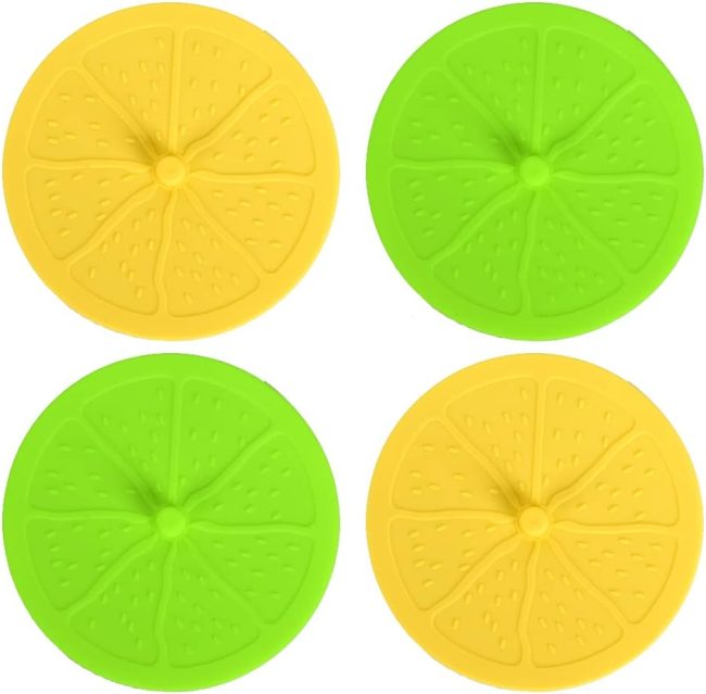 4Pack Cute Silicone Cup Lids Cover, Creative Lemon Fresh Fruit Food Grade Rubber Airtight Seal Suction Cap for Drink Glass Coffee Mug Can