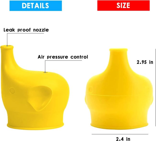 Silicone Sippy  Lids, 5 Packs Elephant Spill-Proof Sippy  for Babies, Toddlers and Kids - Image 2