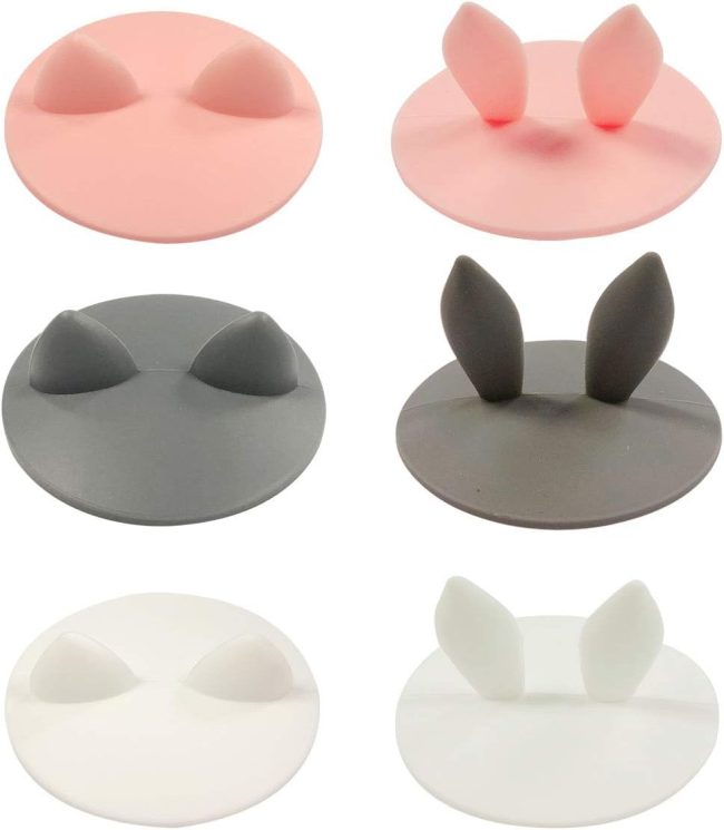 Animal Ears Silicon  Lids, Anti-Dust Airtight Mug Covers for Hot and Cold Beverages (Set of 6)