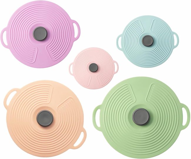 5 Pack Silicone Lids for Bowl, Microwave Splatter Cover, 5 Sizes Reusable Heat Resistant Suction Lids Fits, Bowls, Plates, Pots, Pans, Skillets, Stove Top, Cups, Oven, Fridge Dishwasher Safe