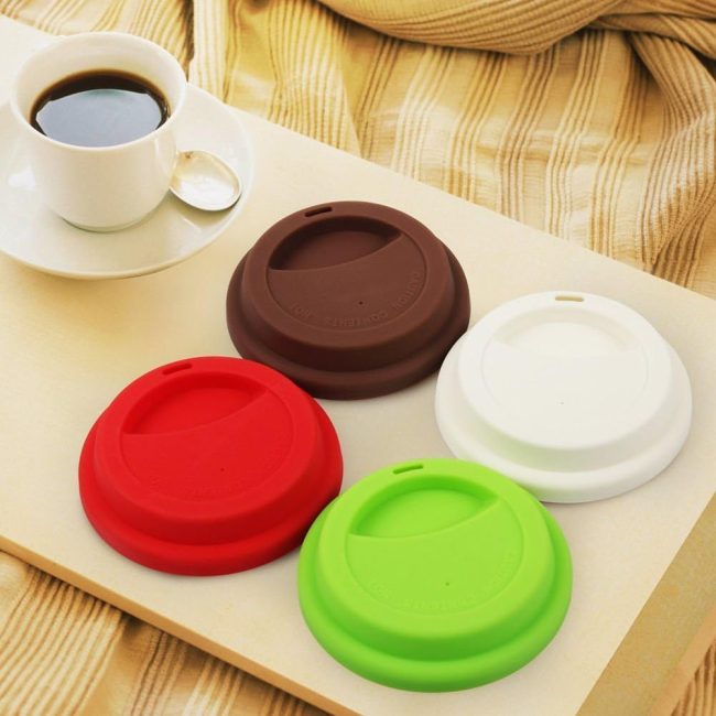 4 Pack Silicone Coffee  Lid Drinking Lid,Reusable and Durable Soft Silicone Drinking Lid-Red,Green,White,Brown - Image 2