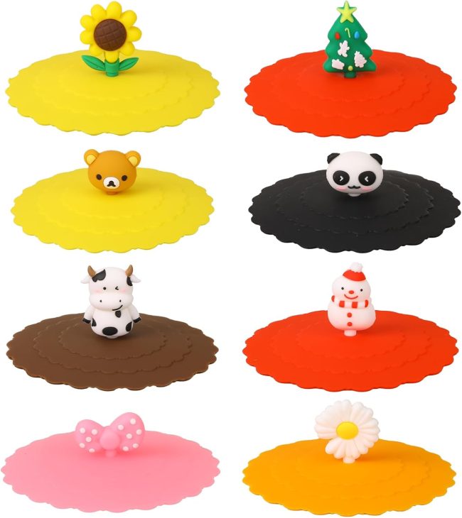 8 Pcs Silicone  Lids Mug Cover Colorful Anti-dust Coffee  Mug Covers Cute Silicone Mug Lid Cover for s Mugs Outdoors and Indoors(Style 1)