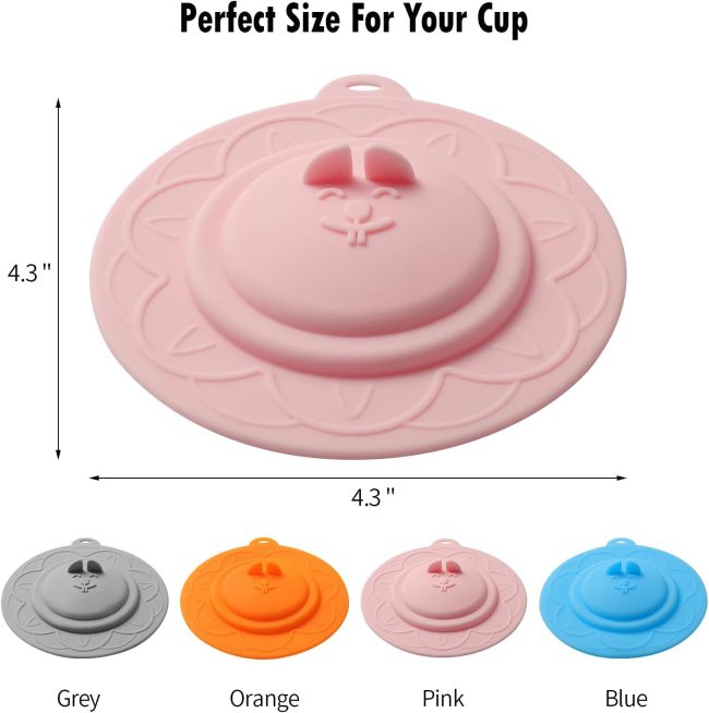 Cat's face Silicone  Covers (Set of 4) ， Multicolored Silicone Lids for Mugs, s, Tea Pots,Flexible Mug Covers，Hot  Lids for Coffee & Tea