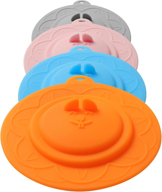 Cat's face Silicone  Covers (Set of 4) ， Multicolored Silicone Lids for Mugs, s, Tea Pots,Flexible Mug Covers，Hot  Lids for Coffee & Tea