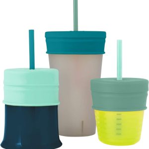 Silicone Sippy  Lids and Straws - Includes 3 Lids and 3 Straws - Convert Any Kids s or Toddler s into Straw Sippy s - Toddler Feeding Supplies and Travel Essentials - Green
