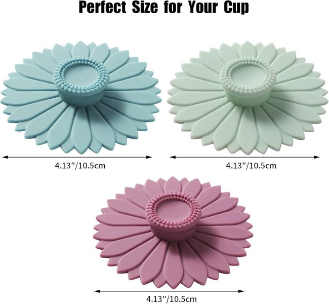 Sunflower Silicone  Covers (Set of 3) ， Multicolored Silicone Lids for Mugs, s, Tea Pots,Flexible Mug Covers，Hot  Lids for Coffee & Tea - Image 2