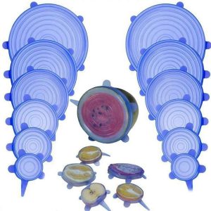 Flexible Silicone Stretch Lids Round Reusable Food Covers for Bowl  Dish Silicone Food Wrap Food Grade 6pcs (Blue)