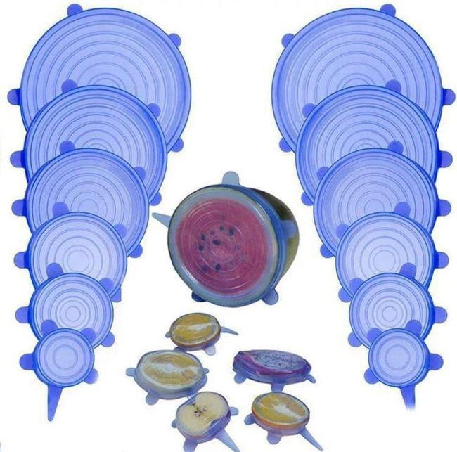 Flexible Silicone Stretch Lids Round Reusable Food Covers for Bowl  Dish Silicone Food Wrap Food Grade 6pcs (Blue) - Image 2