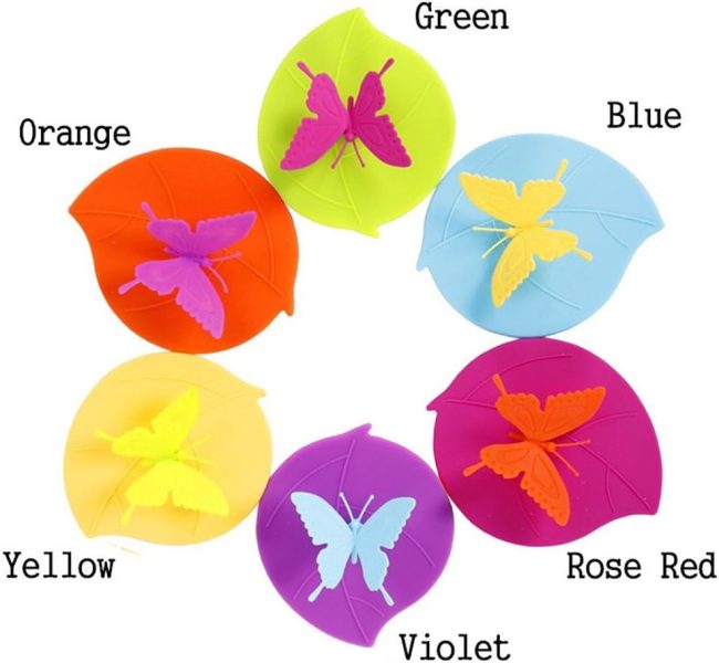 Food Grade Silicone  Lids, Creative Butterfly Mug Cover [Set of 6] Anti-dust, Airtight Seal, Silicone Drink  Lids, Hot  Lids (Butterfly) - Image 2