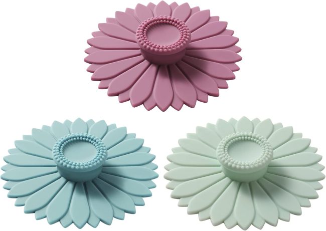 Sunflower Silicone  Covers (Set of 3) ， Multicolored Silicone Lids for Mugs, s, Tea Pots,Flexible Mug Covers，Hot  Lids for Coffee & Tea