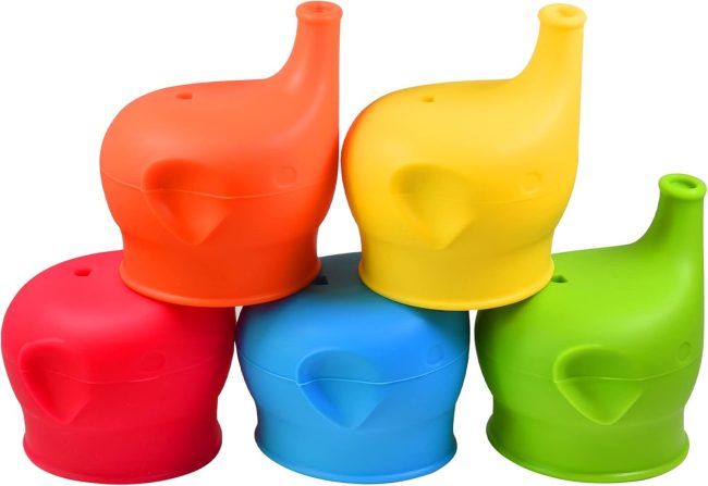 Silicone Sippy  Lids, 5 Packs Elephant Spill-Proof Sippy  for Babies, Toddlers and Kids