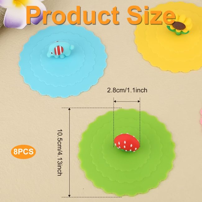 8pcs Silicone  Lids Mug Cover, Colorful Anti-Dust Silicone Mug Cover Cute Reusable Silicone Lids for s Mugs Beer Glasses Outdoors & Indoors (8 Styles) - Image 2