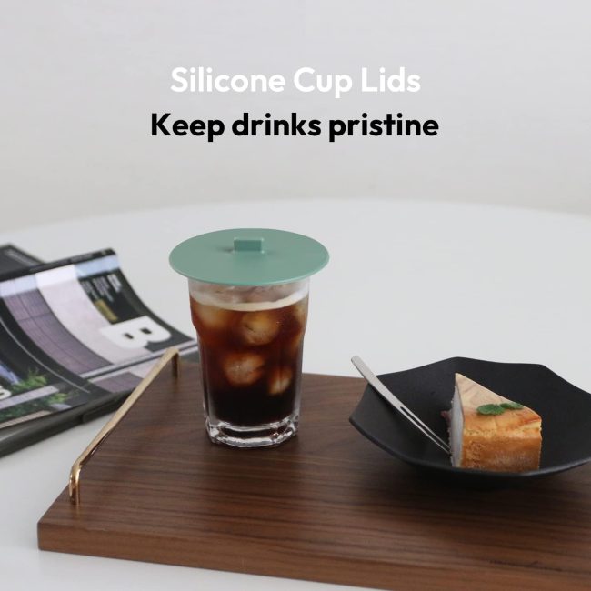Silicone  Covers for Drinks, 3.9 Inch Reusable Silicone Mug and  Lids for Steeping Coffee and Tea, Set of 2 - Soy Green - Image 2