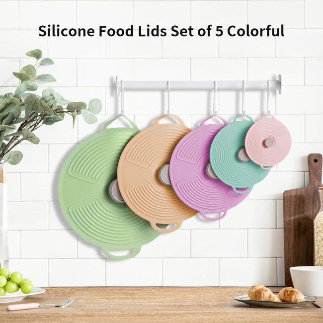 5 Pack Silicone Lids for Bowl, Microwave Splatter Cover, 5 Sizes Reusable Heat Resistant Suction Lids Fits, Bowls, Plates, Pots, Pans, Skillets, Stove Top, Cups, Oven, Fridge Dishwasher Safe - Image 2