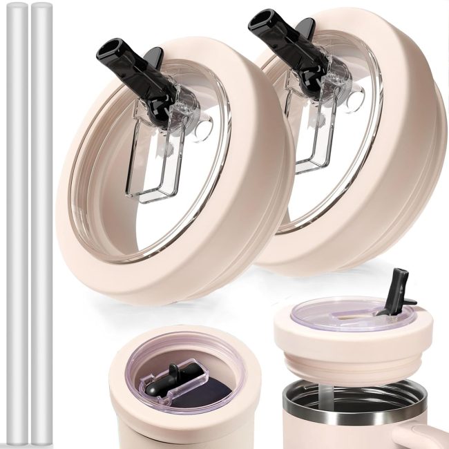 40 Oz Tumbler Lid for   and Other  [2 Pack] Silicone Leakproof Lids Flip Straw Cover for   H2.0  Accessories, Lids & Straw Set