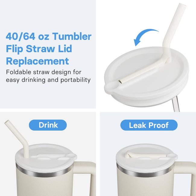 2 Pack 40 oz Tumbler Flip Straw Lid Replacement Fit for  , Silicone Leak Proof Splash Resistant Tumbler Lids, Reusable Cover Compatible with   Accessories - Image 2