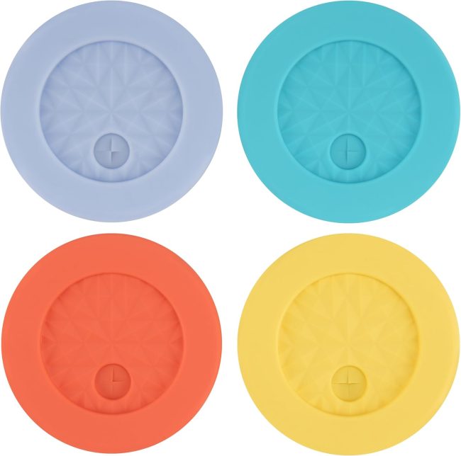 4 Pcs Silicone Lid Compatible with  16OZ Drinking Glass , Replacement Lids for Beer Can s with a diameter of 2.3"/58 mm, Can Cover with Straw Hole for Glass s with Bamboo Lids