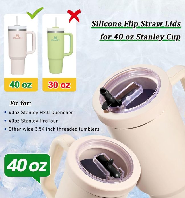 40 Oz Tumbler Lid for   and Other  [2 Pack] Silicone Leakproof Lids Flip Straw Cover for   H2.0  Accessories, Lids & Straw Set - Image 2