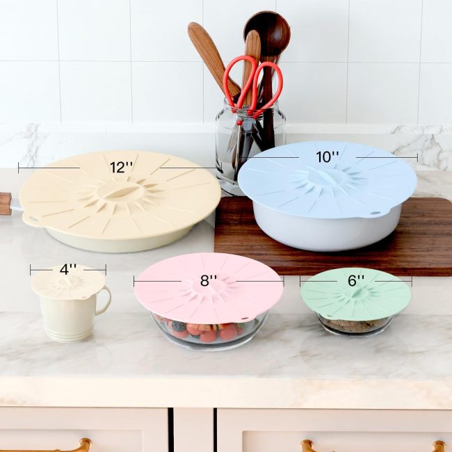 Silicone Lid sets with 5 Sizes, Microwave Splatter Cover, Heat Resistant Reusable Covers Fits s, Bowls, Plates, Pots, Pans, Skillets, Stove Top, Oven Dishwasher Fridge Safe - Rainbow - Image 2