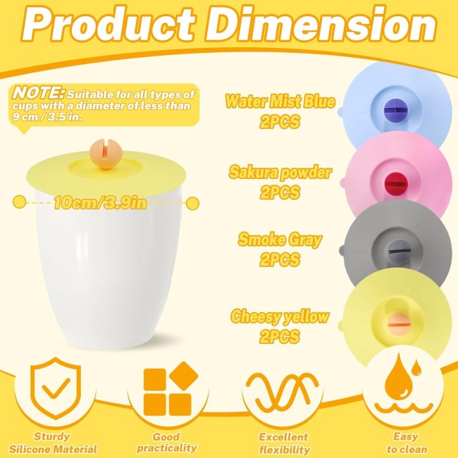 8Pcs Silicone  Lids Drink Covers, Airtight Seal  Covers with Spoon Holder, Silicone Lids for Mug, Hot Coffee & Tea  Lids, Wine Glass Covers, 4 Colors - Image 2