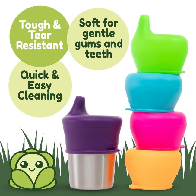 Silicone Sippy  Lids - Spill Proof, Fits Any , BPA-Free, Durable & Soft for Babies & Toddlers, Quick to Attach - 5 Pack Silicone Lids for s (Purple, Pink, Green, Orange, Teal) - Image 2
