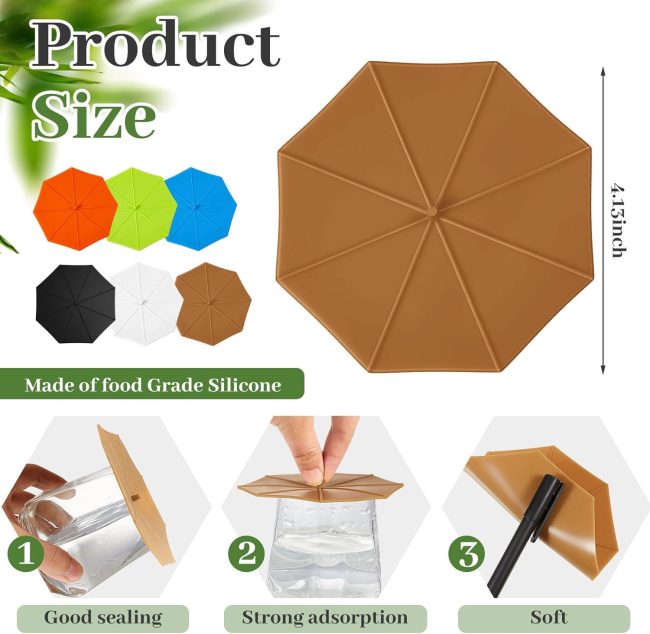 6 Pcs Silicone  Covers 4.13 Inch Umbrella Silicone  Lids Flexible Coffee Mug Covers Reusable Mug Lid for Coffee Tea(Multi Color) - Image 2