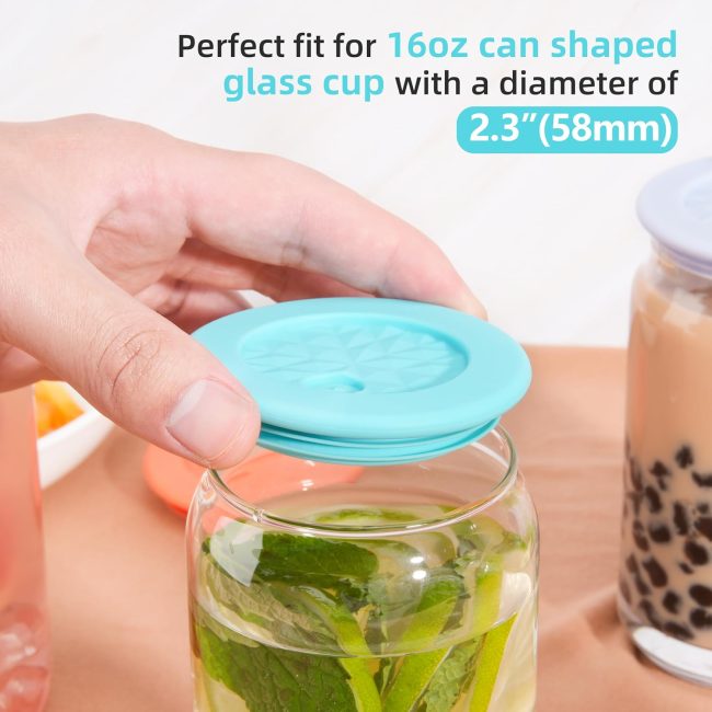 4 Pcs Silicone Lid Compatible with  16OZ Drinking Glass , Replacement Lids for Beer Can s with a diameter of 2.3"/58 mm, Can Cover with Straw Hole for Glass s with Bamboo Lids - Image 2